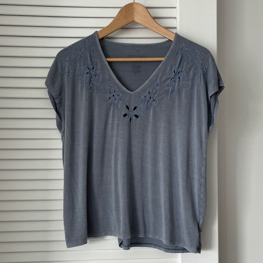 AE Dusty Blue Embroidered Top